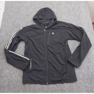 Adidas Jacket Mens Large Black Clima365 Climalite Full Zip Tech Pocket Hooded